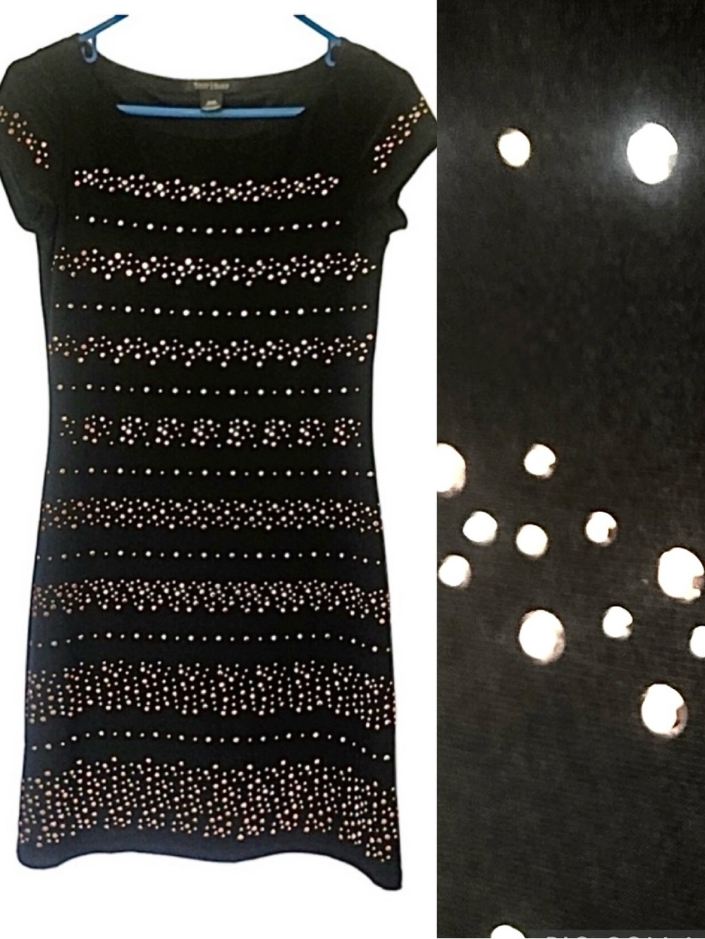 White House Black Market Studded Rhinestone Black and Silver Short Sleeve